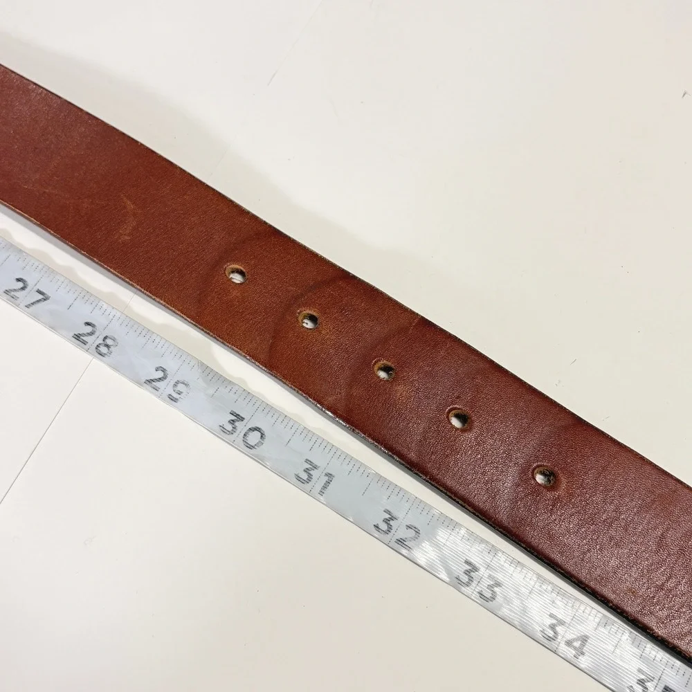 Vintage Womens Brown Leather Belt M Distressed Silver Buckle Boho Western USA